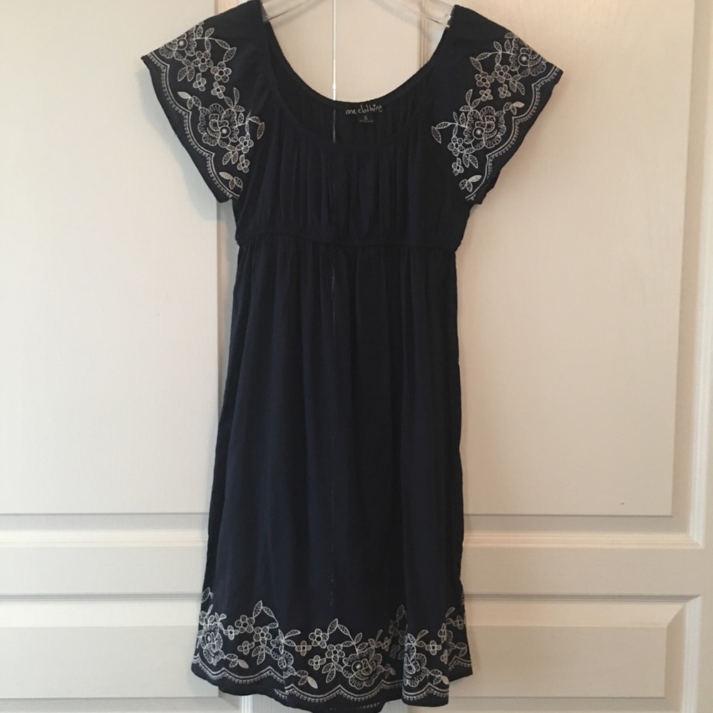 Navy blue embroidered dress, Small